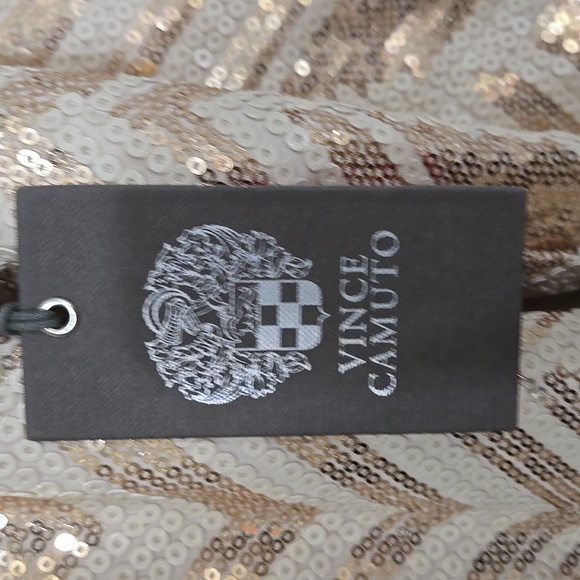 Vince Camuto Gold & Cream Sequin Chevron Dress Size 12 NWT - Picture 4 of 7